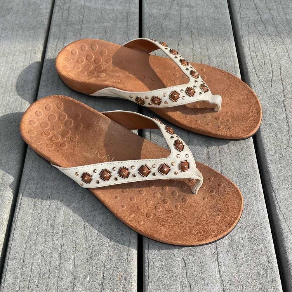 Vionic Floriana Flip Flop Sandals Brown Jewelled Women's Size 9